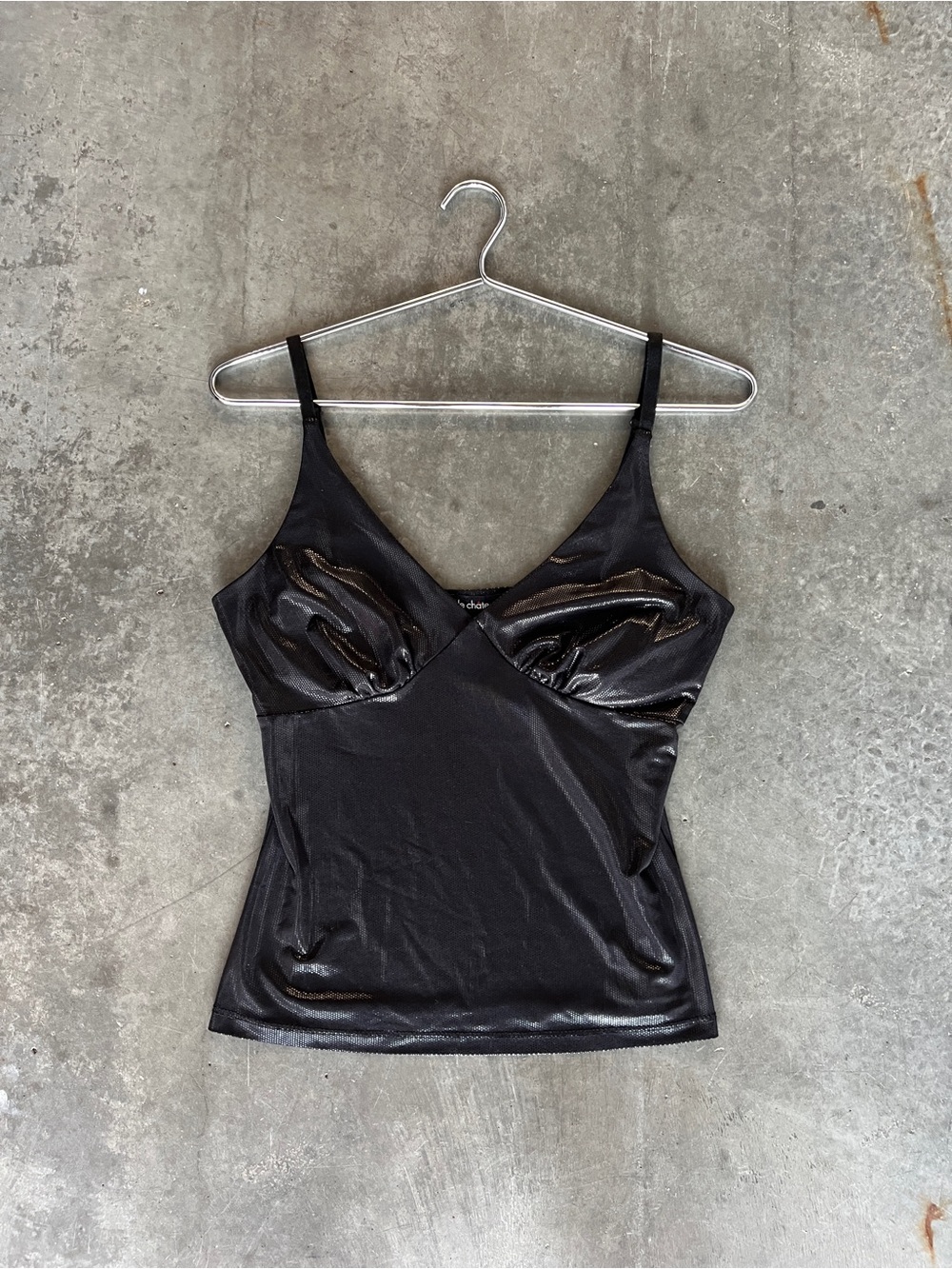 Vintage 90s Y2K Le Chateau Black Shiny Cami Top